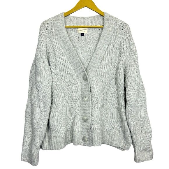 Universal Thread Chunky Cable Knit Fisherman Metallic Cardigan XL Gray Silver - Picture 1 of 6
